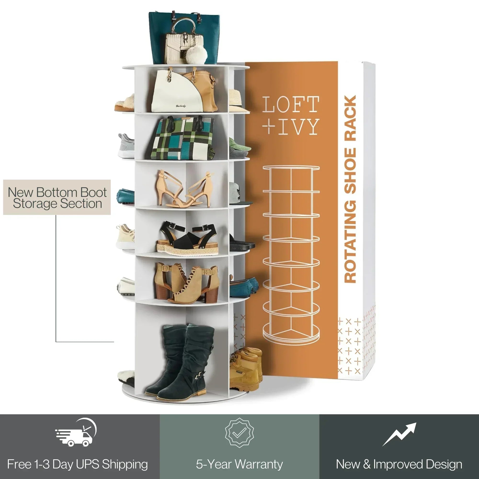 SoleSavvy™ 360° Rotating Shoe Rack – 7-Tier Revolving Shoe Organizer Carousel