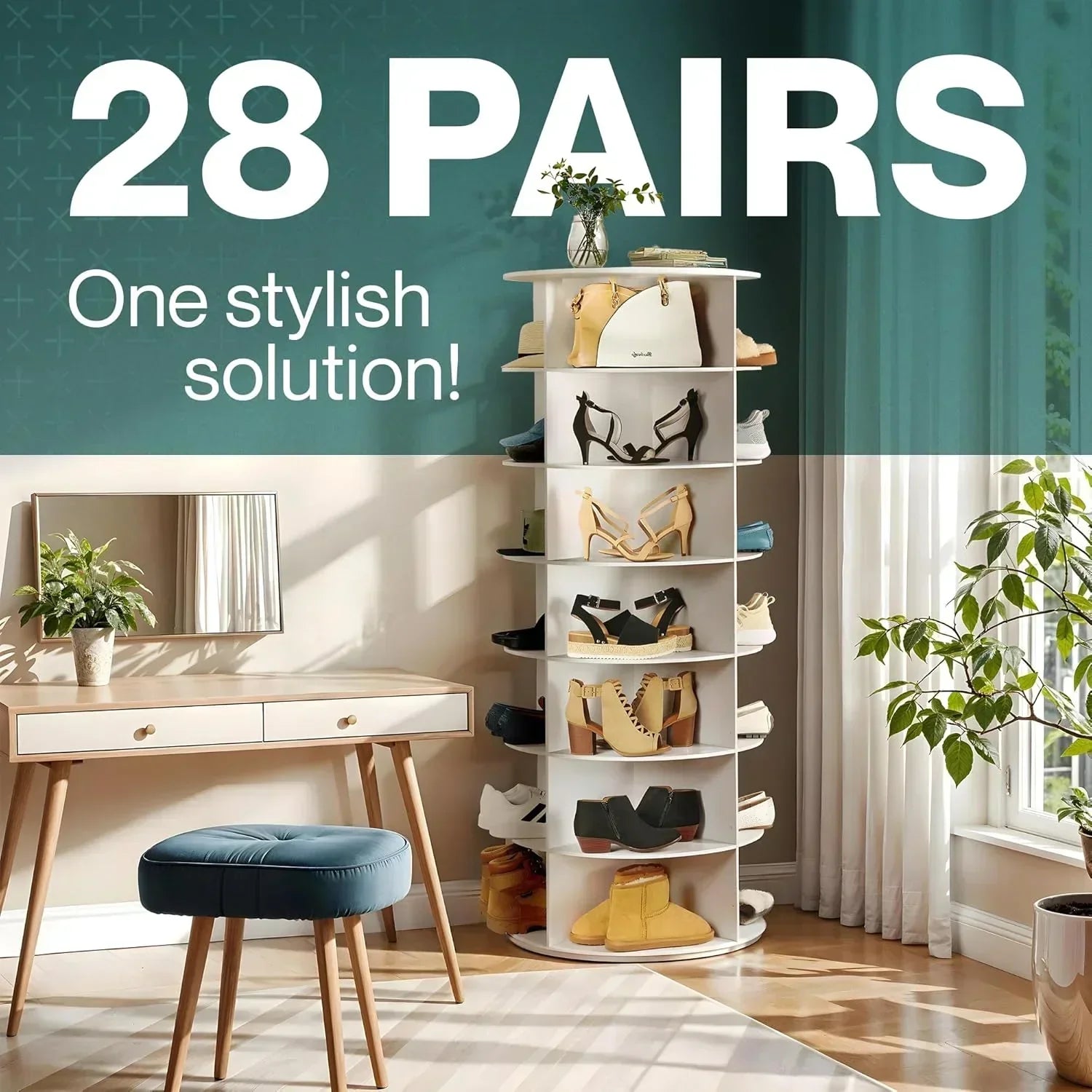 SoleSavvy™ 360° Rotating Shoe Rack – 7-Tier Revolving Shoe Organizer Carousel