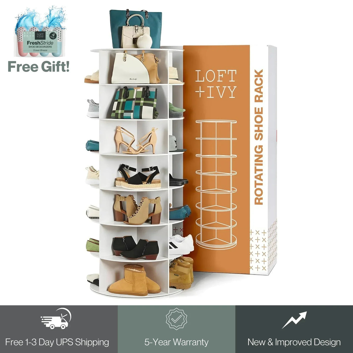 Savy Rack SoleSavvy™ 360° Rotating Shoe Rack – 7-Tier Revolving Shoe Organizer C